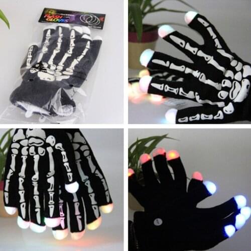 5pairs/lot New Style LED skeleton hand Light up toy Halloween Dark Party Decoration flashing Skeleton Gloves Dancing Supplies