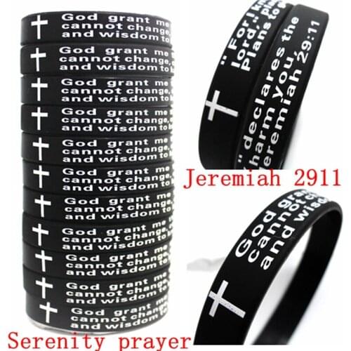 60pcs English Lords Prayer & Serenity Prayer Silicone Bracelets Wholesale Mens Fashion Wristbands Jewelry Lots