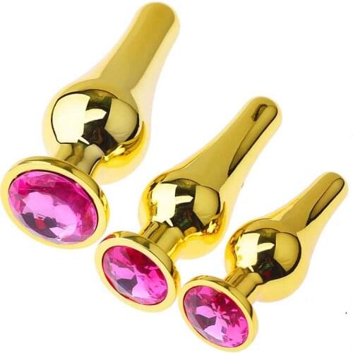 Golden stainless steel butt plugs 3 size anal training kit metal anal plug g spot anal dilator adult sex tools for couples