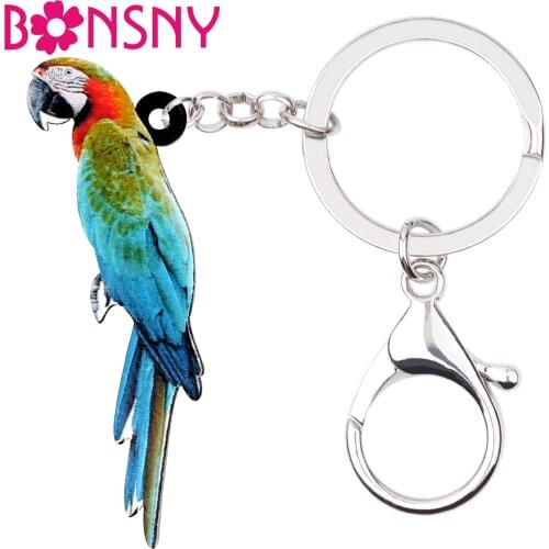 Bonsny Acrylic Fashion Macaws Parrot Bird Key Chains Keychains Holder Tropic Jungle Animal Jewelry For Women Girls Charms Gift
