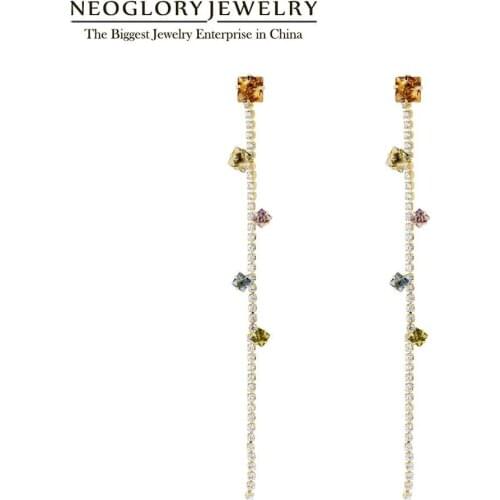 NEOGLORY Simple Style Minimalist Jewelry Zircon Long Earrings For Women Korean Temperament Claw Chain Accessories For Party