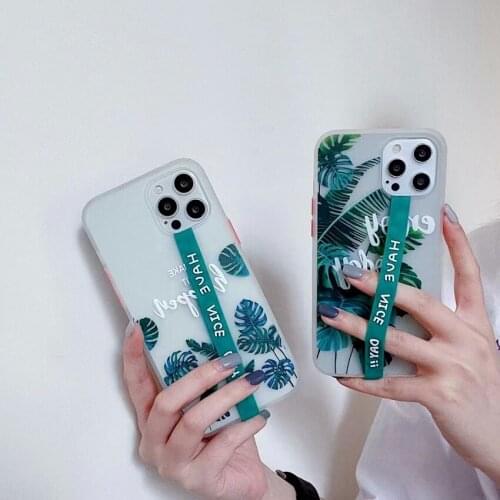 Banana Leaf Wrist Strap Case For iphone 12 Mini 11 Pro Xs Max X XR 6 6S 7 8 plus SE 2020 Cute Rabbit Soft TPU Cover Capa