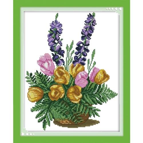 Flower basket (3) cross stitch kit flower 14ct printed fabric canvas stitching embroidery DIY handmade needlework