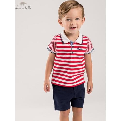 DB16896 dave bella baby boys summer casual cartoon striped clothing sets kids boy fashion short sleeve sets children 2 pcs suit