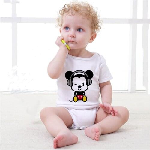 Music Mickey Punk Style Baby Clothes Baby Boys Girls Summer White Rompers Newborn Jumpsuit Bodysuits For Toddler Cartoon Onesie