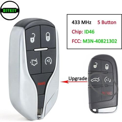 DIYKEY 433MHz ID46 Chip M3N-40821302 Upgraded 4+1 5 Button Smart Remote Key Fob for Chrysler 300 Dodge Challenger Fiat 500L
