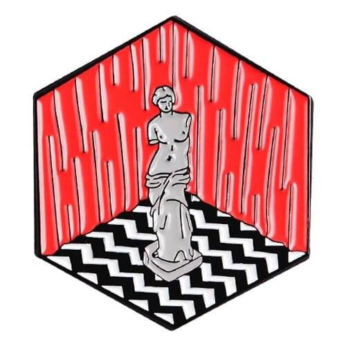 Ancient greek statue brooch Red black Hexagonal rhombus pin Broken Arm Venus badge abse jewelry personality backpack bear Brooch