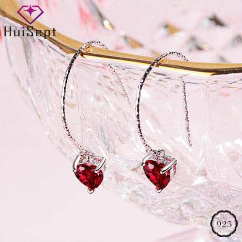 HuiSept Silver 925 Earrings Jewellery for Women Heart-shaped Ruby Gemstone Drop Earrings Wedding Party Gifts Ornaments Wholesale