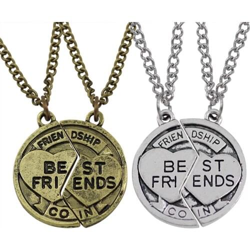 2 PCS/SET Classic Retro Unisex Necklace Best FriendS Friendship Coin Pendant Bronze Fashion Jewelry GiftS For Party