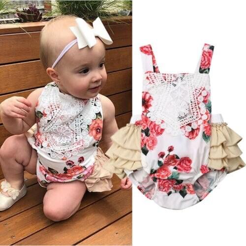 0-24 Months Newborn Clothes Pink Floral Print Baby Rompers Girls Sleeveless Sling Jumpsuits Baby Girls Overalls Toddler Jumpsuit