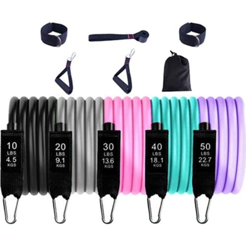11 PCS Resistance Band Set Yoga Pilates Exercise Fitness Tube Workout Bands