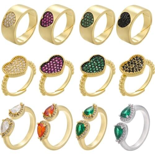 Cubic Zirconia Heart Women Ring Gold Silver Color Open Cuff Water Drop Snake Eye Lady Finger Ring Wedding Engagement Adjustable
