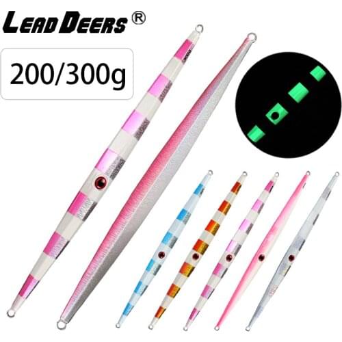 Leaddeers Deep Sea Jigging Metal Jig Lure Fishing Jigs Ocean Boat Fishing Glow Lead Fish Lures 5 Colors 4pcs/Lot 200g 300g
