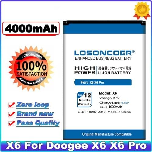 LOSONCOER 4000mAh X6 Battery For Doogee X6 X6 Pro Mobile Phone Battery