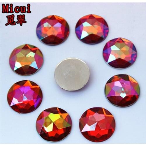 Micui 50PCS 18mm Round Crystal AB Red Acrylic Rhinestone Applique Strass Crystals Stone Flatback Beads for Clothes Crafts ZZ400A