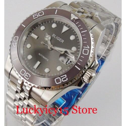 Sapphire Glass 40mm Mechanical Men Watch Grey Dial NH35 MIYOTA 8215 Movement Stainless Steel Bracelet
