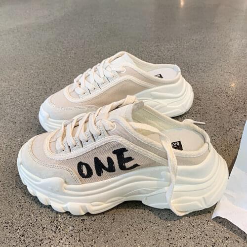 Summer Spring Women Sneakers Fashion Mules Shoes For Women Canvas Shoes Solid Color Flat Heel Casual Shoes Female Lazy Shoes