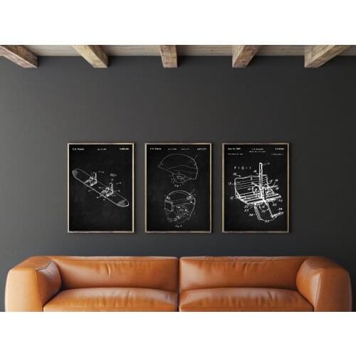 Snowboard Set of 3, Snowboard Patent, Goggle Poster, Helmet Art, Lift Chair Patent, Winter Sports Decor, INSTANT DOWNLOAD