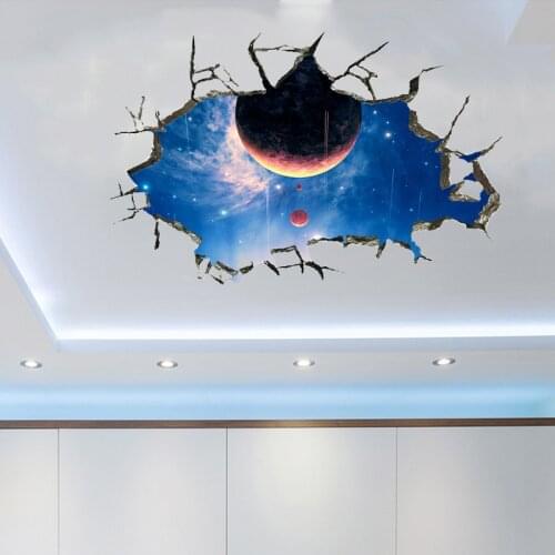 3D broken hole Wall Stickers DIY Outer Space Milky Way Wall Decor for House Kids Room Baby Bedroom Ceiling Floor Decor