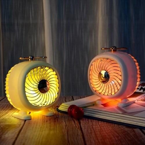 Night Light Creative LED Table Lamp Mini Electric Fan USB Rechargeable Bedside Lamp 2 Levels DimmableDesktop Decorative Lamp
