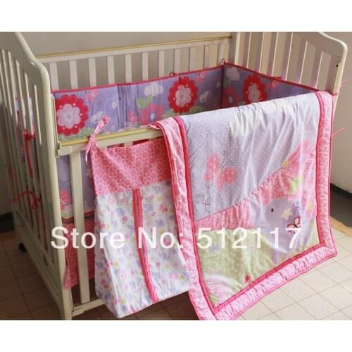2014 New 8pcs Baby Crib Cot Bedding Set Quilt Bumper Sheet Dust Ruffle Nappy bag 5 items Birdie Owlet for Girl