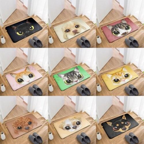 New Animal Flannel Doormat Cute Cartoon Cat Dog Face Carpet Kitchen Living Room Bathroom Non-Slip Mat Corridor Entrance PVC Rug