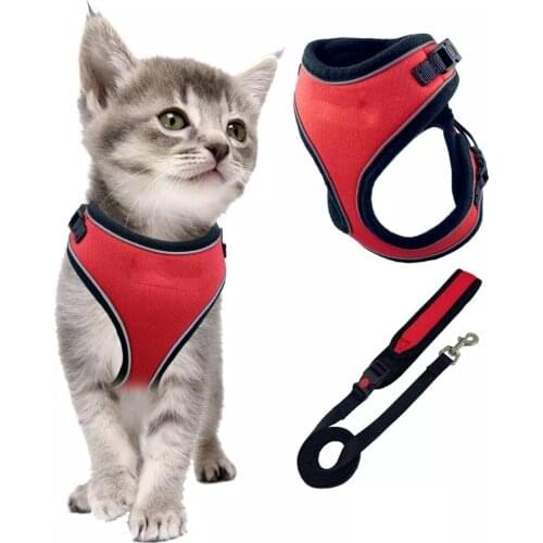 Escape Proof Cat Dog Harness and Leash Adjustable Soft Mesh Pets Vest with Reflective Strap for Puppy Kitten Small Pet Walking