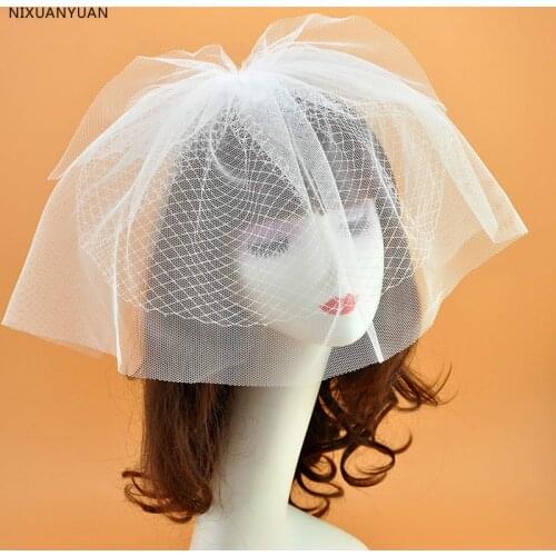 Beautiful Wedding Hat Veils Tulle Adult Bride Hats With Pearls Bridal Short Face Veil Lace Hat Free Shipping