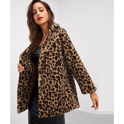 Autumn and winter imitation fur coat womens medium long faux fur leopard coat European and American fur coat fur coat