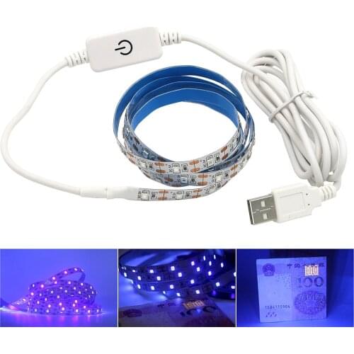 UV USB LED Strip Battery Powered 395-405nm Ultraviolet Ray Flexible Tape Ribbon Lamp 5V 2835 5050 SMD USB LED Strip Light 1M 2M
