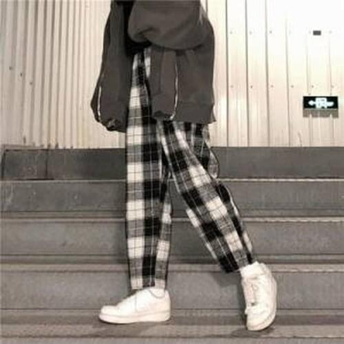 2021 Street Dress Womens Autumn Womens Loose Retro Contrast Checked Straight Pants Wide Leg Pants Casual Pants Womens Pants