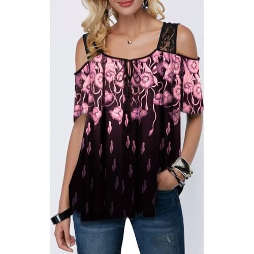 Ladies Summer Lace Cold Shoulder Short Sleeve Shirt Women T-shirt Fashion Tee shirt Woman Tee Tops Casual Female shirts NS4426