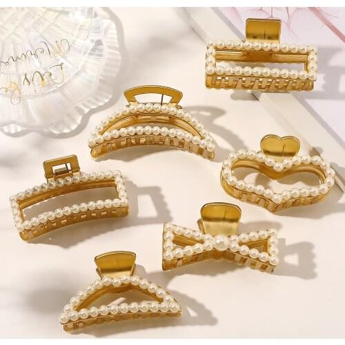 Fashion Women Simple Gold Color Hair Claws Pearl Geometry Hair Clips Hairpins Ponytail Clip Crabs for Girls Hair Accessories