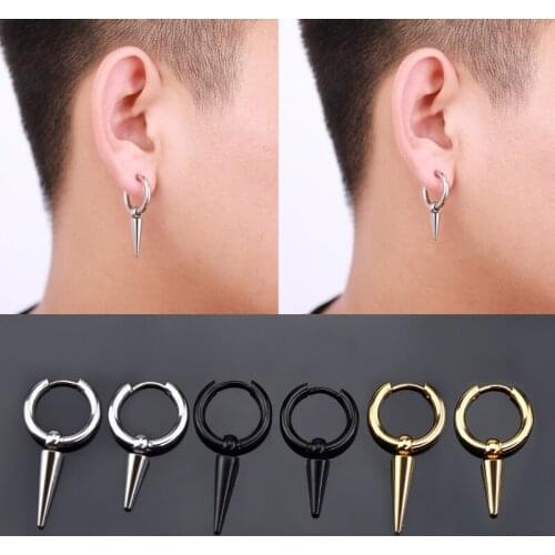 Goth Earring Cone Dangle Earrings Mini Hoop Earring Silver For Teens Male Stainless Steel Earring Asymme Trical Earring Original