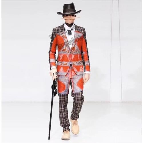 Circus theme red haig suit B + pants + shirt + hat + mask + necklace 6 bars nightclub concert singer dancer costume