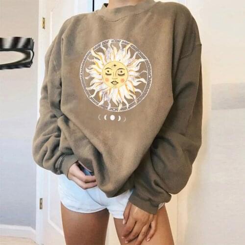 Nice Women Sweatshirt Sun Pattern O-neck Long Sleeve Harajuku Pullovers Female Girls Casual Autumn Winter Female Clothes Moletom