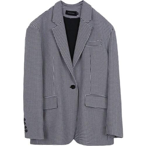 Spring Autumn Korean Fashion Lapel Houndstooth Long Sleeve Blazer Women Vintage Loose Casual Suit Jackets Female Clothes H1441