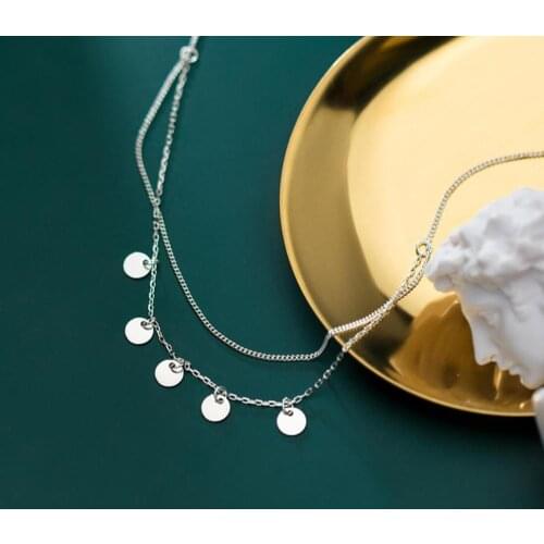 925 Sterling Silver Round Tags Necklace For Women A2307