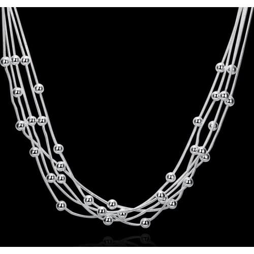 Fashion luxury 925 Sterling Silver Smooth Beads Necklace For Women fine lady party Jewelry Christmas gift Wedding chain necklace