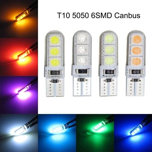 20Pcs T10 W5W 194 168 2825 5050 6SMD Silicone LED Canbus Error Free Car Bulbs For Clearance Lamps License Plate Lights 12V