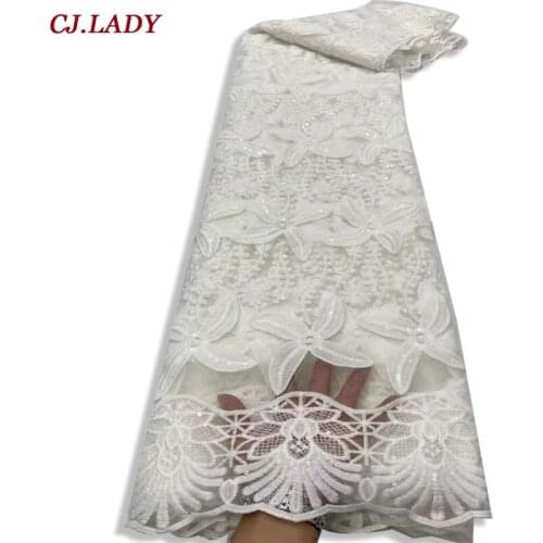 African Lace Fabric High Quality 5 Yards Nigeria Lace Fabric pure white French Tulle Lace For Wedding 5yards for Party Dress A04