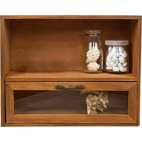 Promotion! Wood Cabinet Box Organizer Storage Glass Drawer Vintage Finishing Storage Retro Finishing Storage Box 30x12x24cm