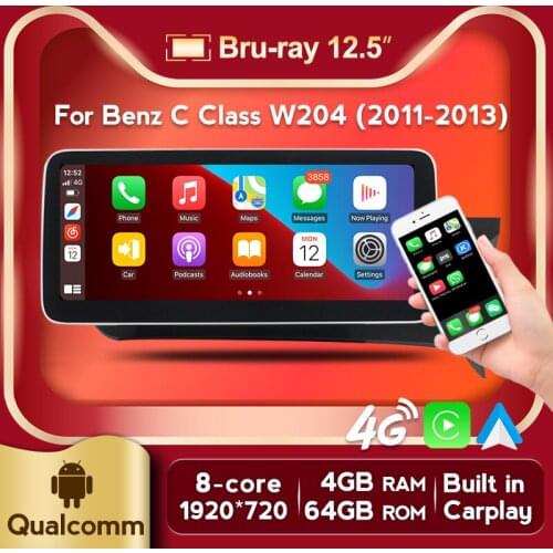Qualcomm Octa-core Bru-ray 12.5" For Mercedes C-Class W204 2011-2013 NTG4.5 RHD Car radio player WIFI 4G LTE Navigation screen