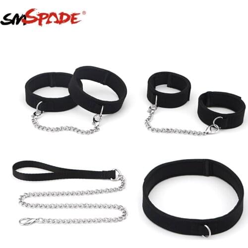 BDSM Bondage Restraint Fetish Slave Collar with Leash, Wrist and Ankle Cuff Kit Adult Erotic Sex Toys Couples Games Sex Products