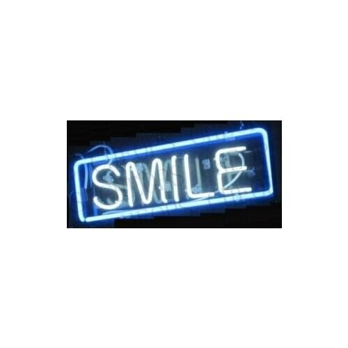 Smile White Acrylic Box Gift Neon Signs Real Glass Tube Beer Bar Pub Bedroom Wall Homeroom Girlsroom Party Decor Lamp 14"x5"