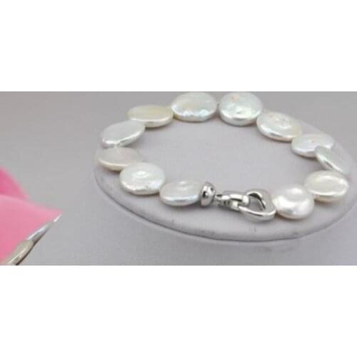 8" 16mm lavender plum blossom coin freshwater pearl braceletNoble style Natural Fine jewelry gemstone