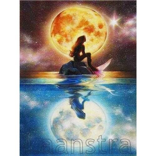 Diamond Embroidery Mermaid Under Moon 5D Diamond Painting Full Square Rhinestones Picture Diamond Mosaic Beadwork