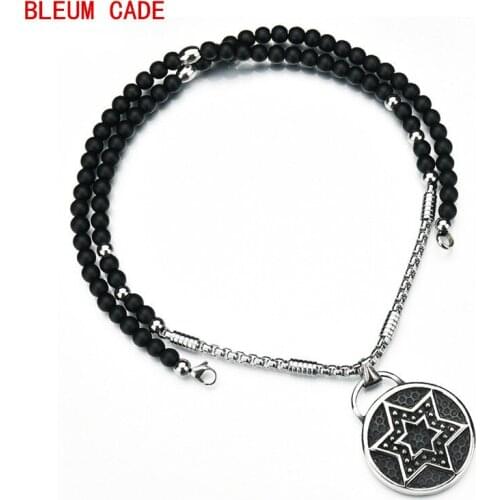Beads Chain Stainless Steel Magen David Star Pendant Necklace Sweater Chain Statement Necklace Religious Lucky Jewelry