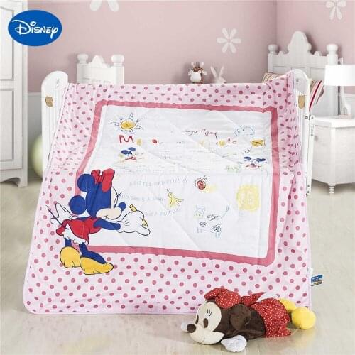 Minnie Mouse Drawing Summer Quilts Comforters Disney Bedding Cotton Wowen 120*150CM Baby Crib Girls Cot Bed Decor Pink Polka Dot