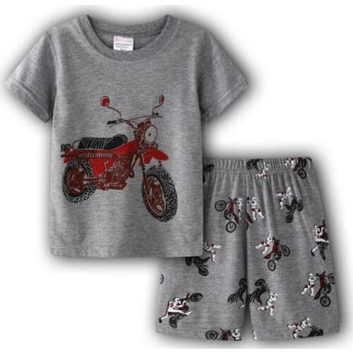 Children Motorcycle Pajamas For Boys Summer Cartoon Cotton Pyjamas Set Kids Pijama Short Sleeve Casual Home Wear Sleepwear Suits